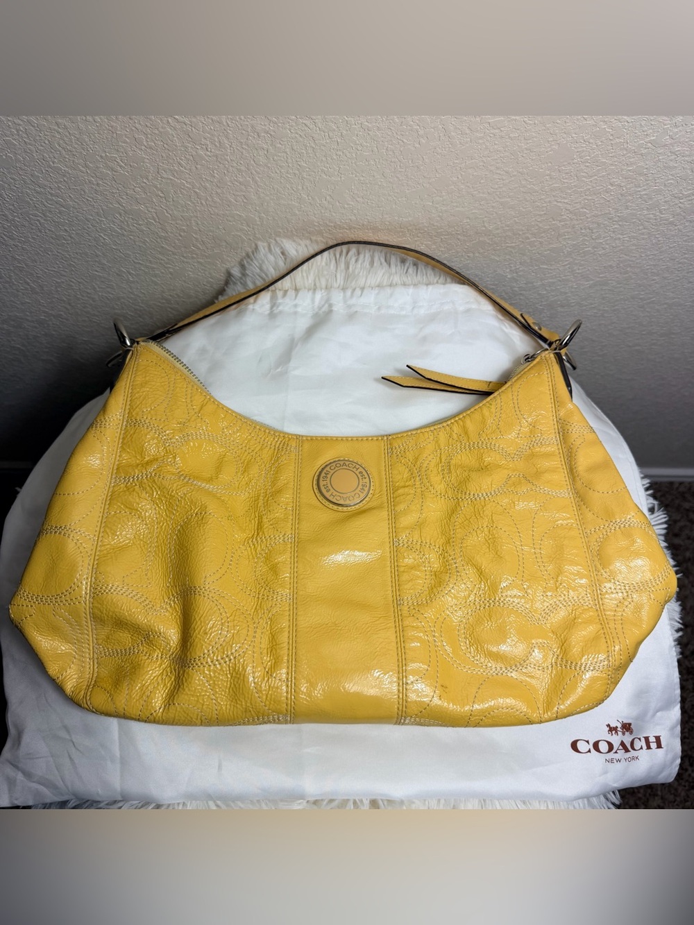 Coach Yellow Patent Leather Shoulder Bag w/Dustbag - Picture 3 of 14